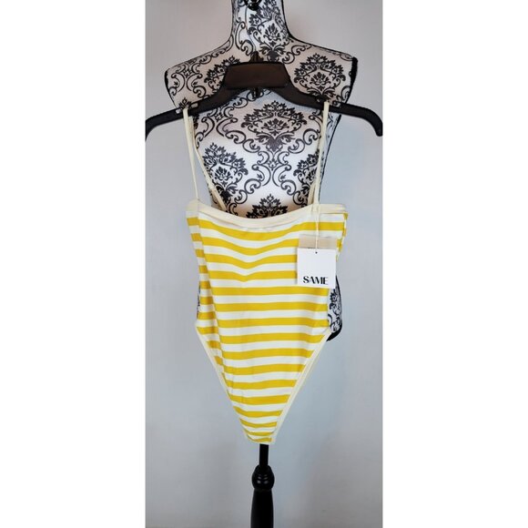 SAME Los Angeles Swim Womens One Piece ColorBlock Stripped Yellow Small - Picture 3 of 8
